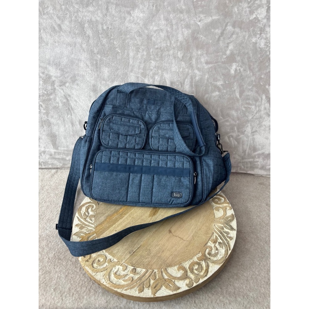Lug Puddle Jumper Travel Tote Bag Blue Heather Quilted Multi Pocket Weekender
